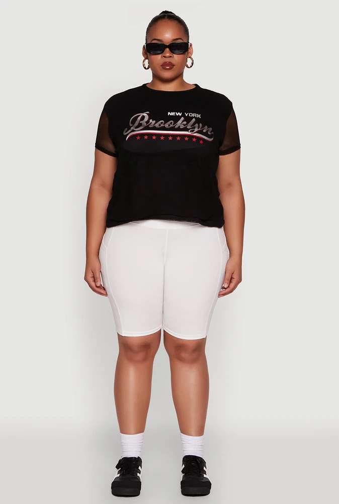 Womens Plus Size New York Brooklyn Graphic Top, Black, Size 1X