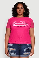 Womens Plus Size New York Brooklyn Graphic Top, Pink, Size 3X