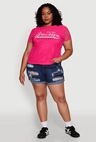 Womens Plus Size New York Brooklyn Graphic Top, Pink, Size 4X