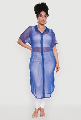 Womens Plus Stylish Chic Sheer Maxi Shirt,