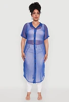 Womens Plus Stylish Chic Sheer Maxi Shirt,