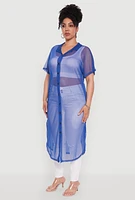 Womens Plus Stylish Chic Sheer Maxi Shirt,