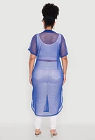 Womens Plus Stylish Chic Sheer Maxi Shirt,
