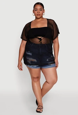 Womens Plus Mesh Tie Front Cover Up,