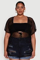 Womens Plus Mesh Tie Front Cover Up,