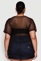 Womens Plus Mesh Tie Front Cover Up,