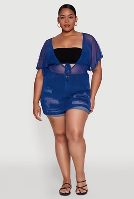 Womens Plus Mesh Tie Front Cover Up,