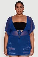 Womens Plus Mesh Tie Front Cover Up,
