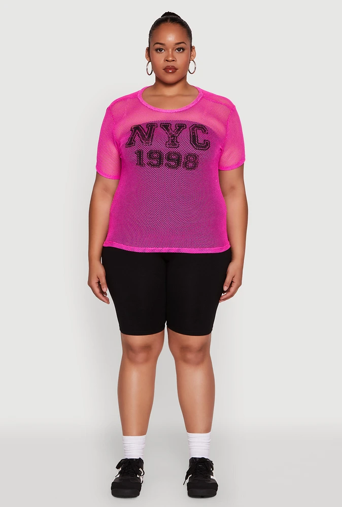 Womens Plus Size NYC 1998 Fishnet Top, Pink, Size 3X