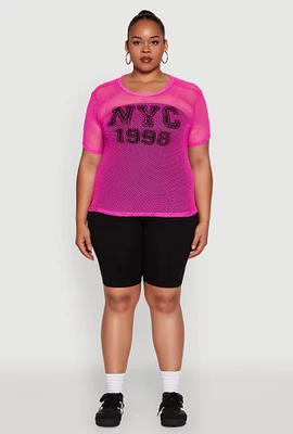 Womens Plus Size NYC 1998 Fishnet Top, Pink, Size 3X