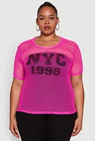 Womens Plus Size NYC 1998 Fishnet Top, Pink, Size 3X
