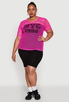 Womens Plus Size NYC 1998 Fishnet Top, Pink, Size 3X