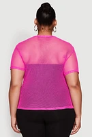 Womens Plus Size NYC 1998 Fishnet Top, Pink, Size 3X