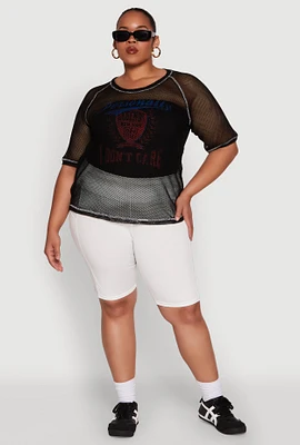 Womens Plus Personally I Dont Care Fishnet Top,