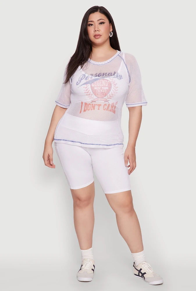 Womens Plus Size Personally I Dont Care Fishnet Top, White, Size 4X