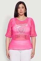 Womens Plus Size Personally I Dont Care Fishnet Top, Pink, Size 2X