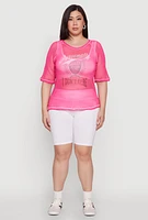 Womens Plus Size Personally I Dont Care Fishnet Top, Pink, Size 2X