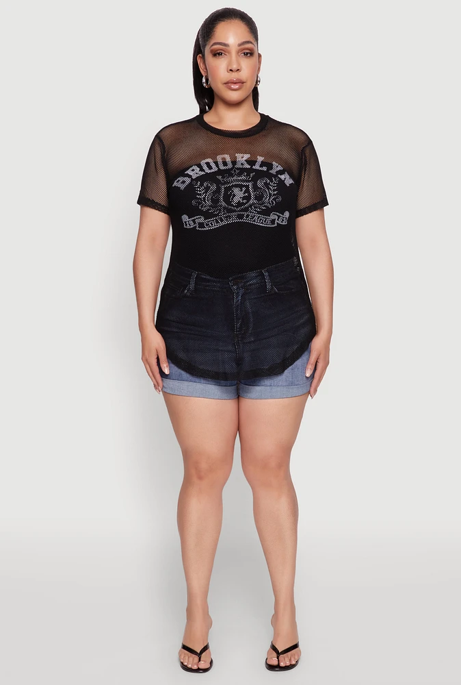 Womens Plus Brooklyn College League Fishnet Top,