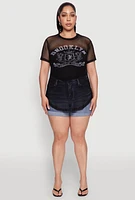Womens Plus Brooklyn College League Fishnet Top,
