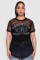 Womens Plus Brooklyn College League Fishnet Top,