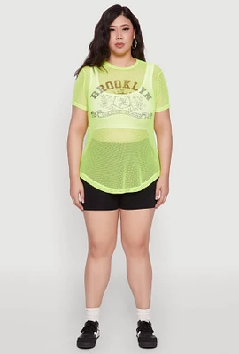 Womens Plus Brooklyn College League Fishnet Top,