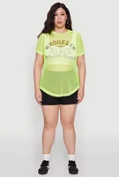 Womens Plus Size Brooklyn College League Fishnet Top, Green, Size 4X