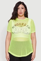 Womens Plus Size Brooklyn College League Fishnet Top, Green, Size 4X