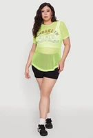 Womens Plus Size Brooklyn College League Fishnet Top, Green, Size 4X