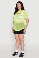 Womens Plus Size Brooklyn College League Fishnet Top, Green, Size 4X