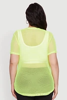 Womens Plus Size Brooklyn College League Fishnet Top, Green, Size 4X