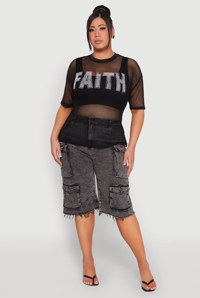 Womens Plus Faith Fishnet Top,