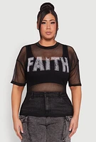 Womens Plus Faith Fishnet Top,