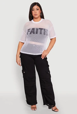 Womens Plus Size Faith Fishnet Top, White, Size 2X