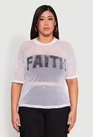 Womens Plus Size Faith Fishnet Top, White, Size 2X