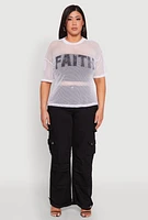 Womens Plus Size Faith Fishnet Top, White, Size 2X