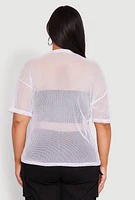 Womens Plus Size Faith Fishnet Top, White, Size 2X