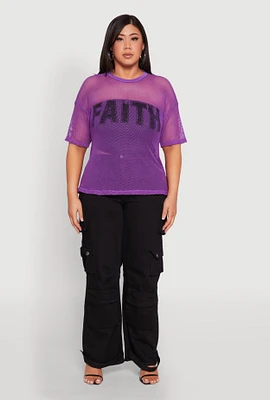 Womens Plus Faith Fishnet Top,