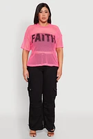 Womens Plus Size Faith Fishnet Top, Pink, Size 2X