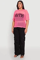 Womens Plus Size Faith Fishnet Top, Pink, Size 2X