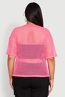 Womens Plus Size Faith Fishnet Top, Pink, Size 2X