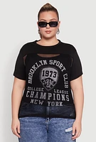 Womens Plus Fishnet Detail Brooklyn Sport Club Top,