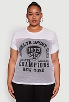 Womens Plus Size Fishnet Detail Brooklyn Sport Club Top, White, Size 3X