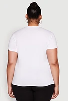 Womens Plus Size Fishnet Detail Brooklyn Sport Club Top, White, Size 3X