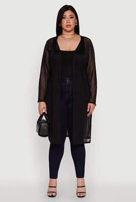 Womens Plus Chic Mesh Long Sleeve Duster,