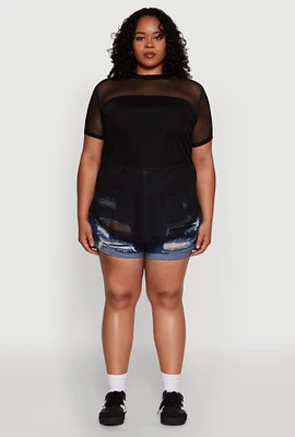 Womens Plus Mesh Crew Neck Tunic Top,