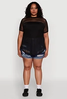Womens Plus Mesh Crew Neck Tunic Top,