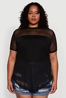 Womens Plus Mesh Crew Neck Tunic Top,