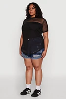 Womens Plus Mesh Crew Neck Tunic Top,