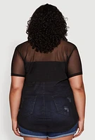 Womens Plus Mesh Crew Neck Tunic Top,