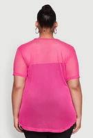 Womens Plus Mesh Crew Neck Tunic Top, 3X